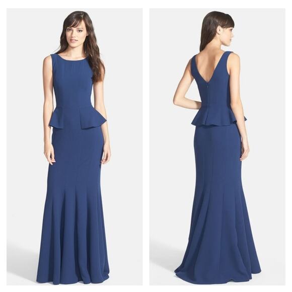 BCBG Max Azria Francesca Peplum Navy Gown 8 - Picture 1 of 5